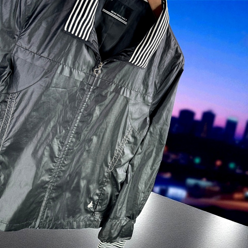 Bean Pole Golf Jacket‎ Women M Lightweight Black Striped Collar Coat Retro